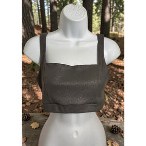 ONA By Yoon Chung Gray Ribbed Foil Athletic Crop Top Sz Large Stretch Sports Bra